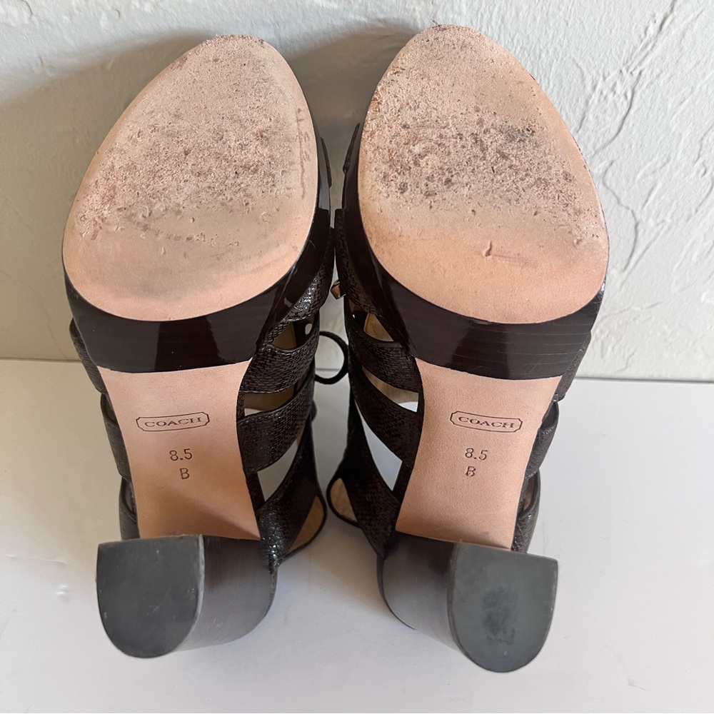 COACH  Moreen Shiny Textured Lace-Up Stacked Heels in Olive size 8.5M 🫒 - Picture 12 of 16